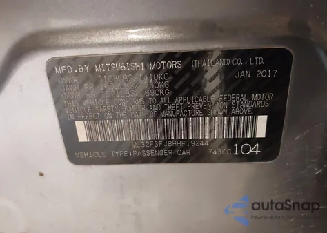 2017 Mitsubishi Mirage G4 Es from USA, damaged, VIN ML32F3FJ8HHF19244